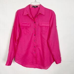 Chaus Sport Womens Shirt Small Linen Cotton Bold Beachy Lagenlook Coastal Dressy